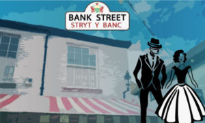 Historical post card design of Bank Street, Wrexham for Glyndwr University